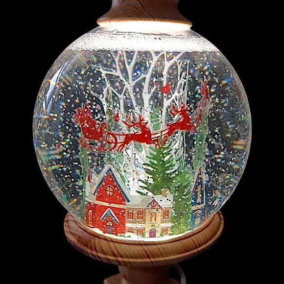 Christmas Snow Globe Lighted Swirling Glitter Santa Claus Reindeer Sleigh Ganz - Picture 3 of 16